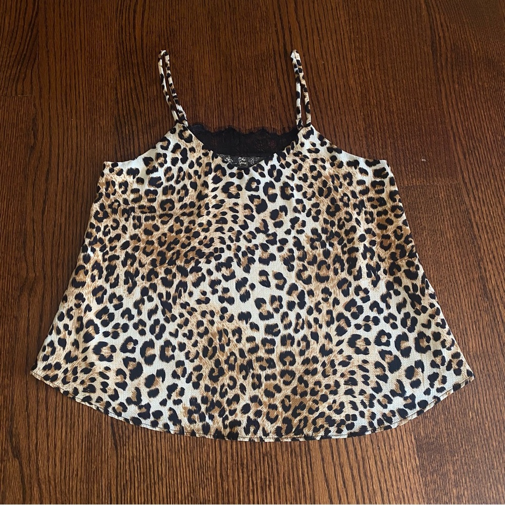 Cheetah Print Tank with Lace Detail and Adjustable Straps